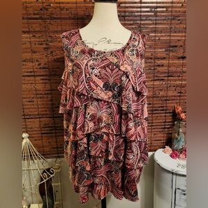 LeeBe Paisley Ruffle Blouse in Pink and Black